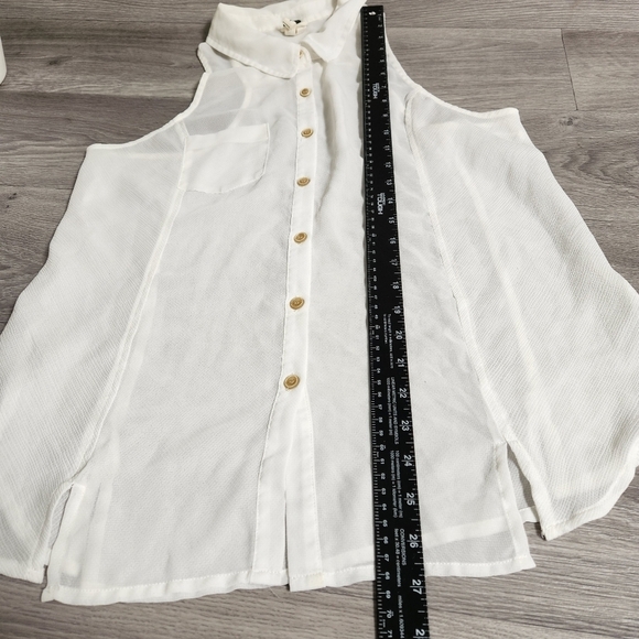 We the Free Cream Top M Button Down Sleeveless Sheer Lagenlook Lightweight Flowy - Picture 7 of 15